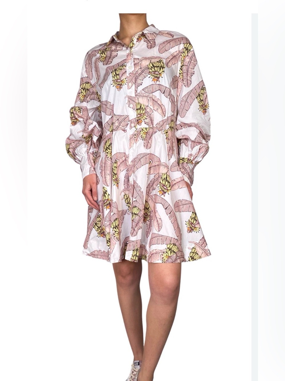 DESMOND & DEMPSEY H&M BANANA LEAF PRINT FIT & FLARE DRESS
